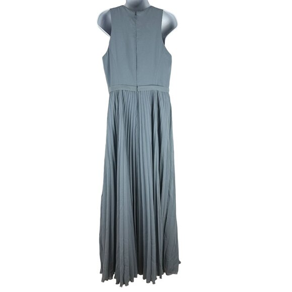 Azazie Long Pleated Blue Dress Size 8 Sleeveless Polyester - Picture 3 of 10